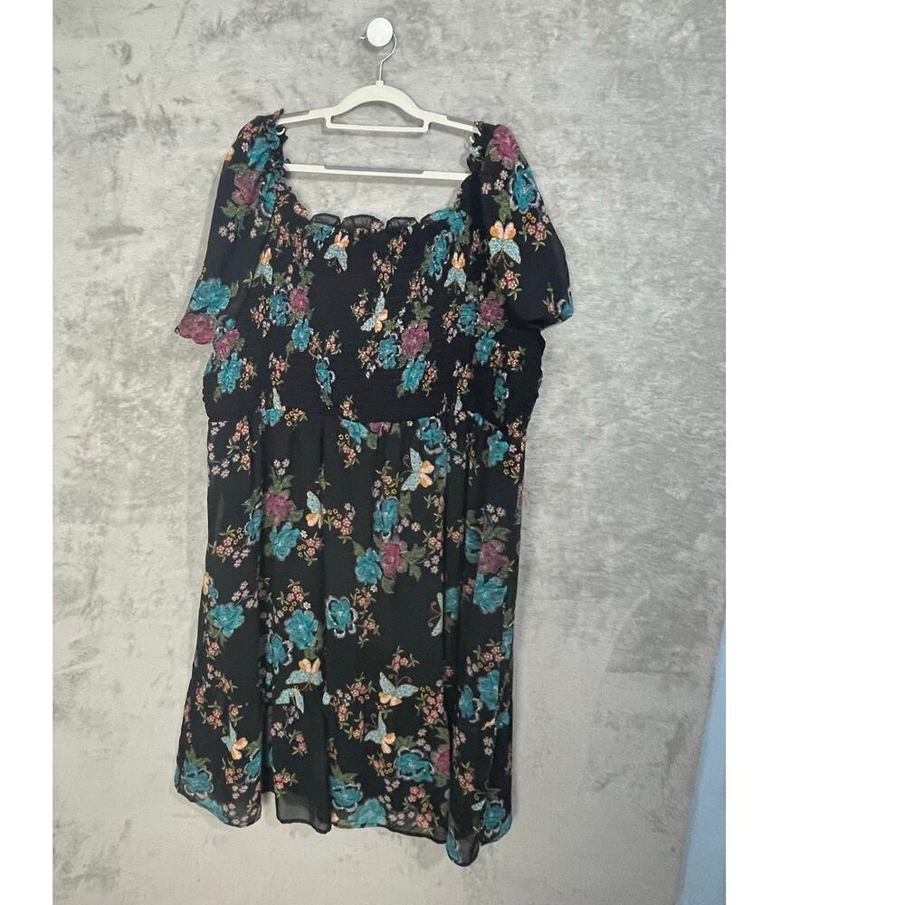 Lauren Conrad Dress Size 4X Black Floral Chiffon Smocked Top Boho Summer